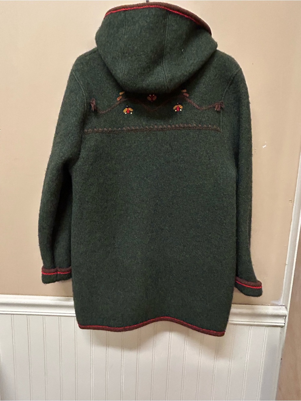 Vintage Giesswein Austria 100% Wool Toggle Button Coat Jacket Hooded Green 14 - Picture 2 of 6